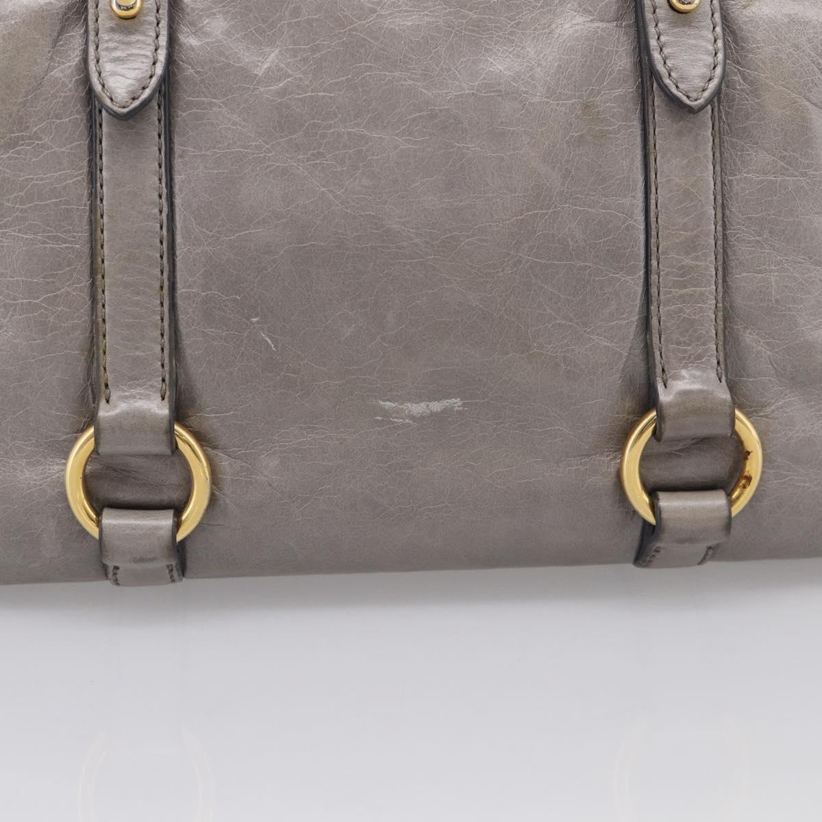Miu Miu Vitterodino Side Ribbon Hand Bag Leather Gray Gold RN0893 Auth am13049V