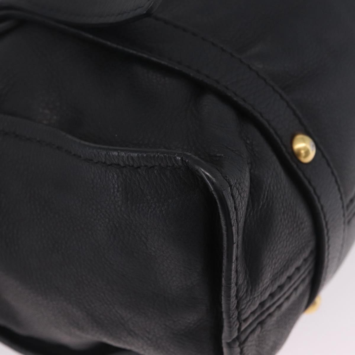 Miu Miu Side Ribbon Shoulder Bag Leather Black Gold Tone Auth am13050V