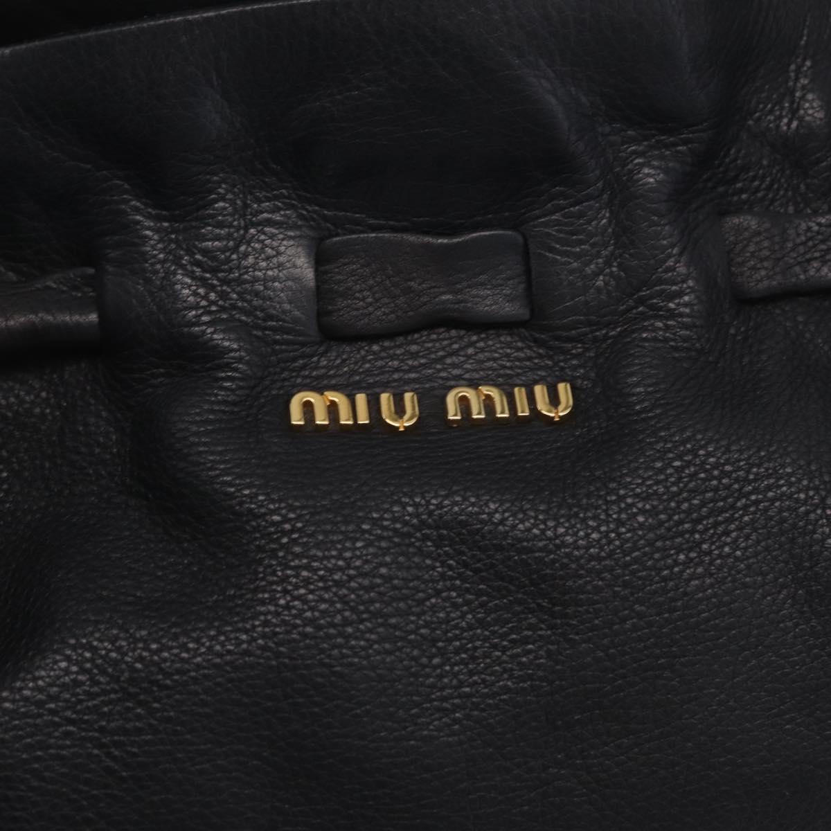 Miu Miu Side Ribbon Shoulder Bag Leather Black Gold Tone Auth am13050V
