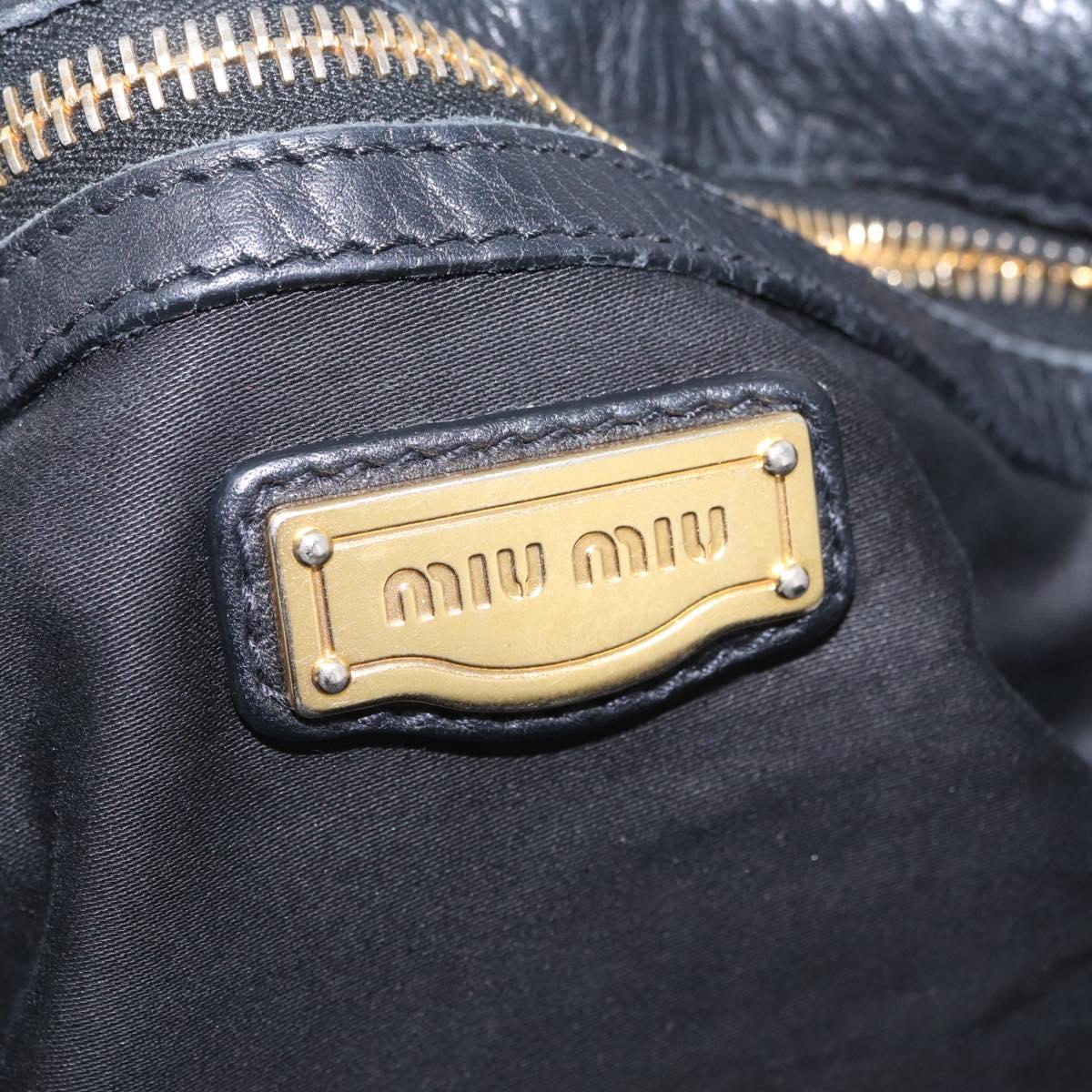 Miu Miu Side Ribbon Shoulder Bag Leather Black Gold Tone Auth am13050V