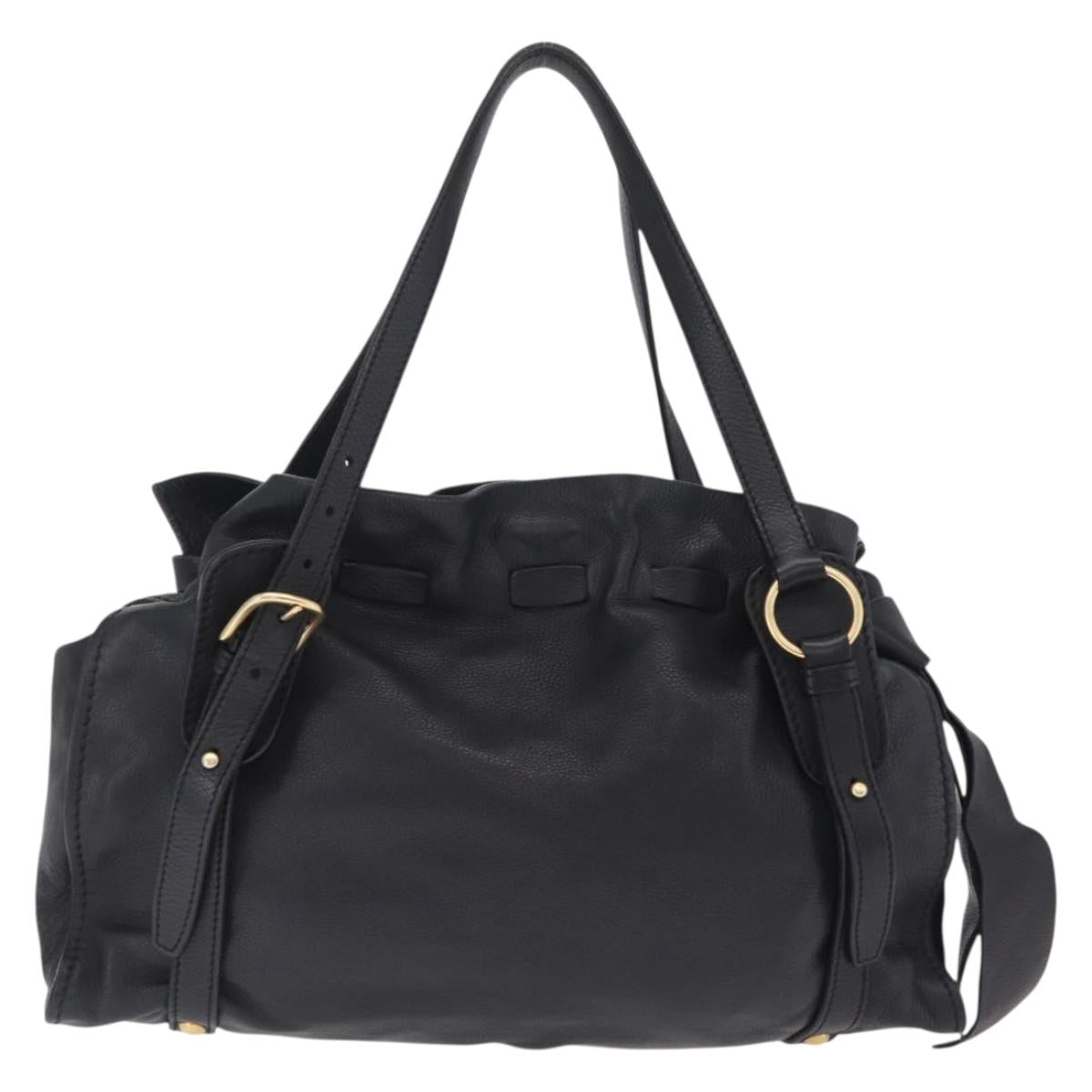 Miu Miu Side Ribbon Shoulder Bag Leather Black Gold Tone Auth am13050V