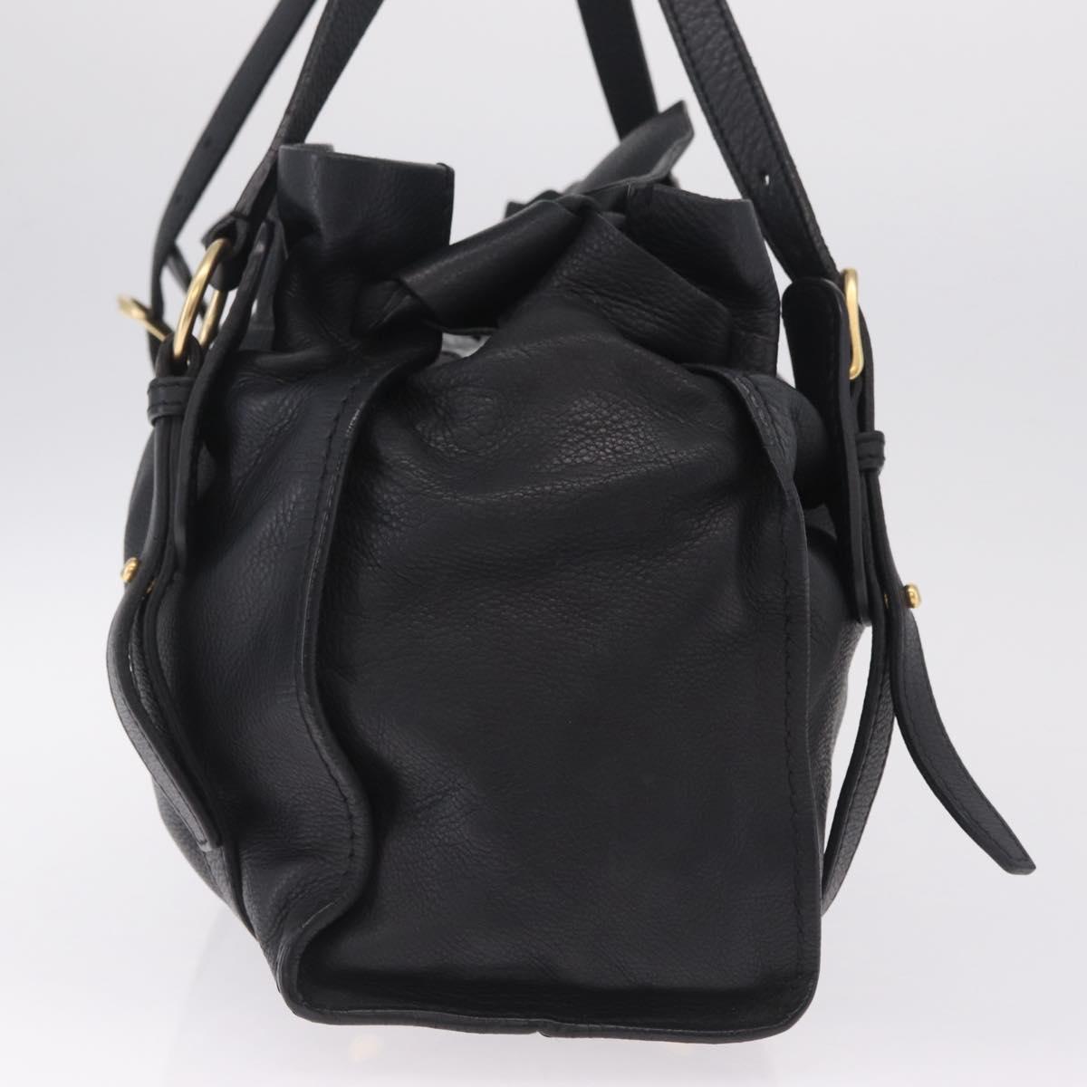 Miu Miu Side Ribbon Shoulder Bag Leather Black Gold Tone Auth am13050V