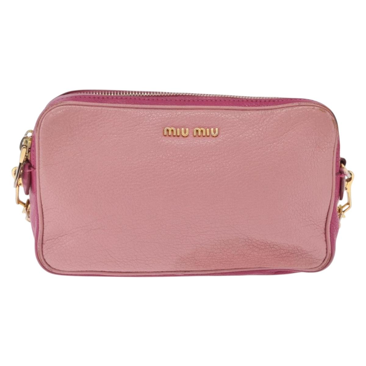 Miu Miu Shoulder Bag Leather Pink Gold Tone Auth am13053A