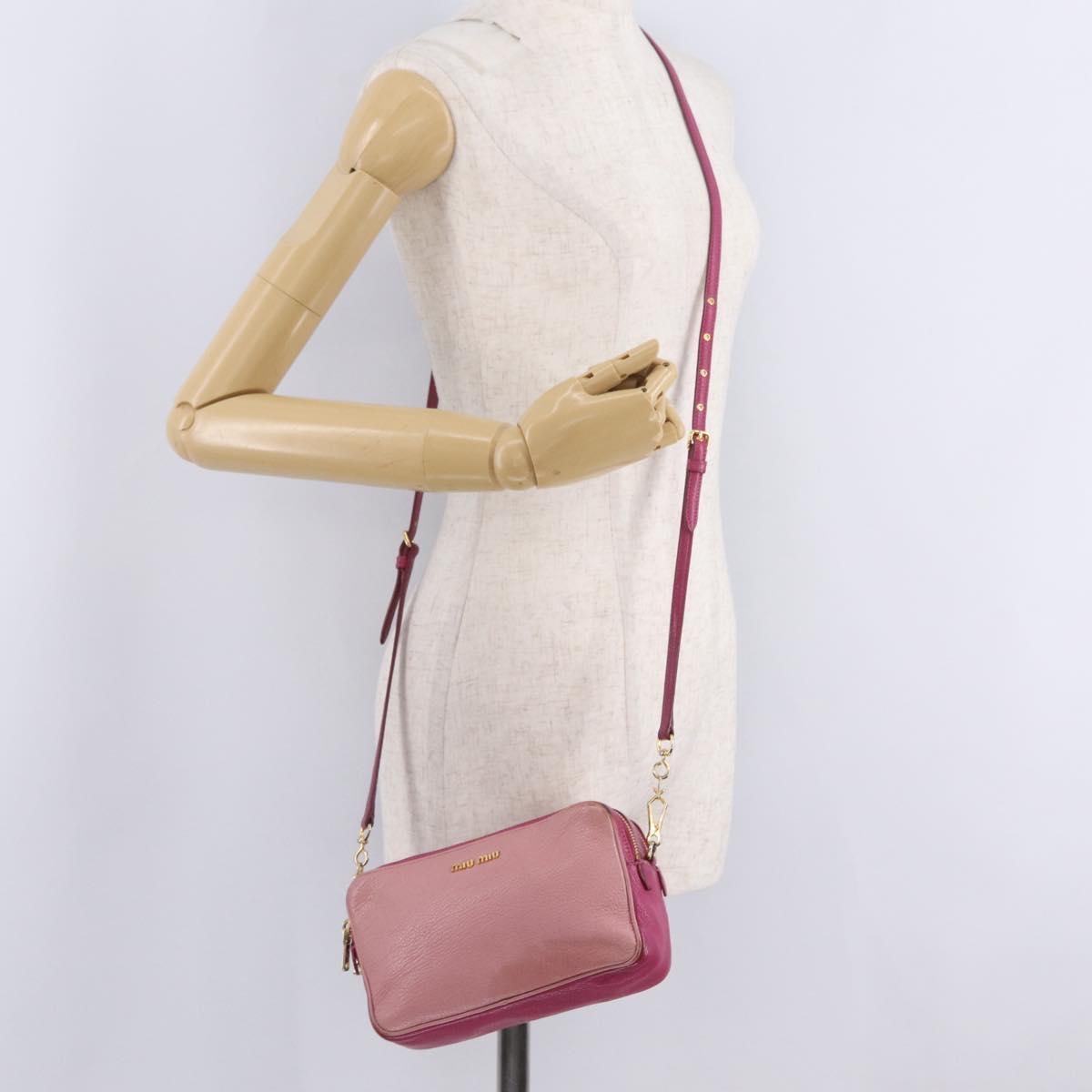 Miu Miu Shoulder Bag Leather Pink Gold Tone Auth am13053A