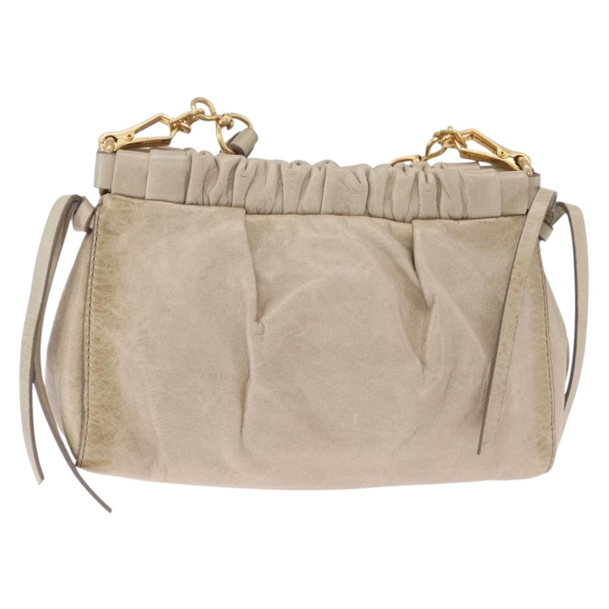 Miu Miu Shoulder Bag Leather Beige Gold Tone Auth am13054A