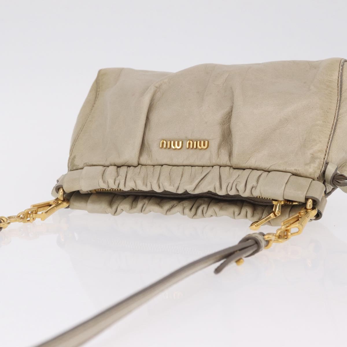 Miu Miu Shoulder Bag Leather Beige Gold Tone Auth am13054A