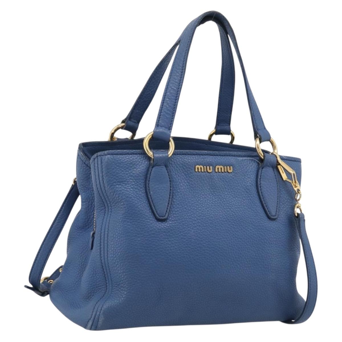 Miu Miu Vittello Caribbean Hand Bag Leather Blue Gold Tone RN0757 Auth am13055A