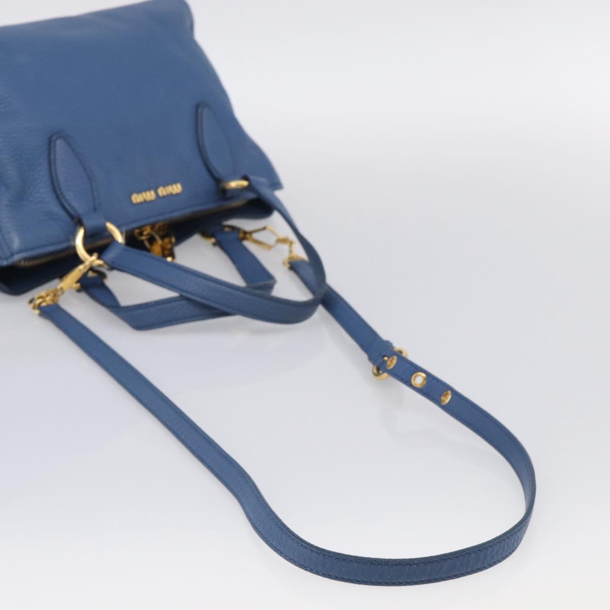 Miu Miu Vittello Caribbean Hand Bag Leather Blue Gold Tone RN0757 Auth am13055A