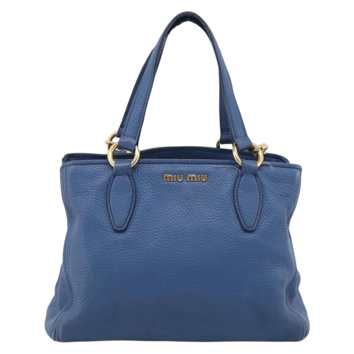 Miu Miu Vittello Caribbean Hand Bag Leather Blue Gold Tone RN0757 Auth am13055A