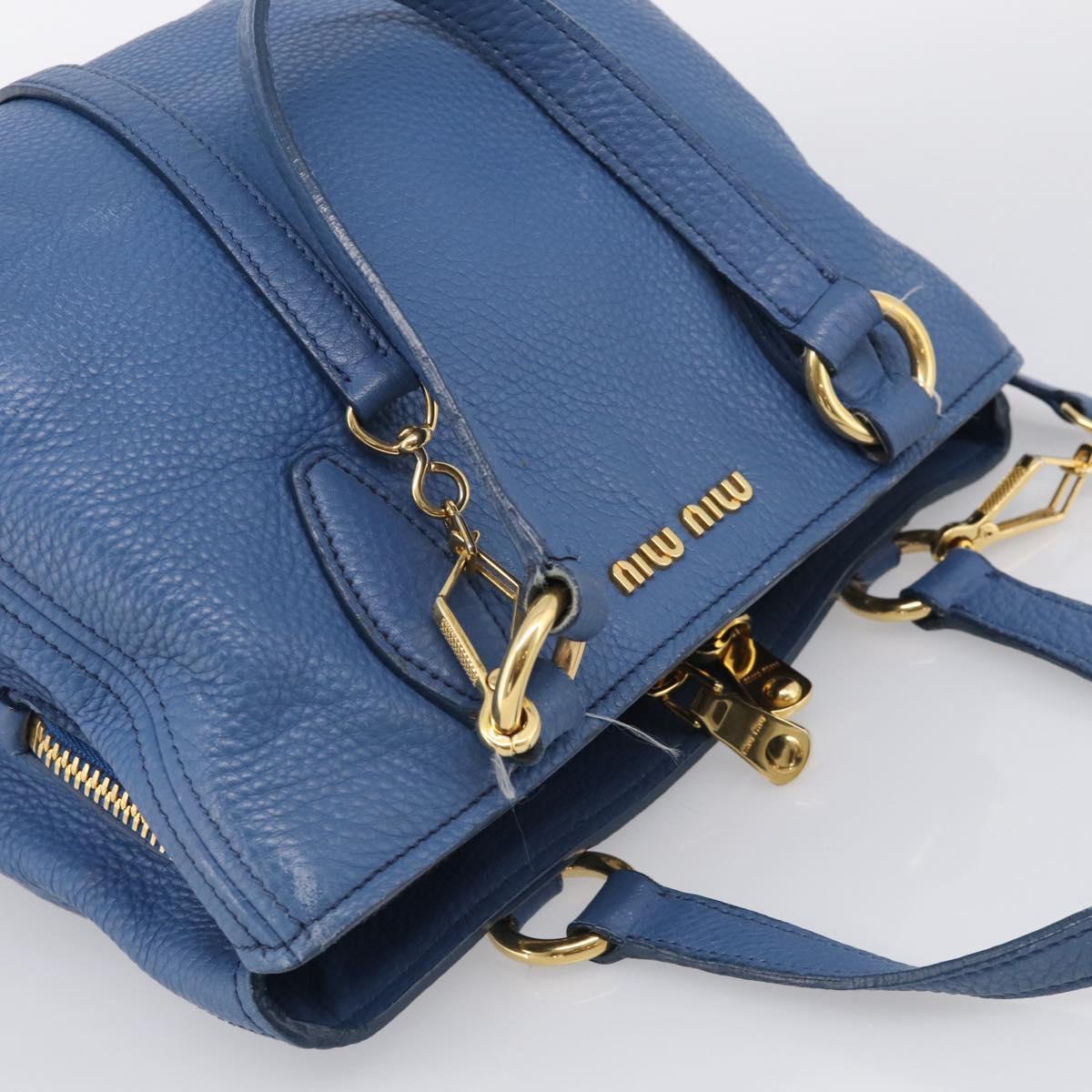 Miu Miu Vittello Caribbean Hand Bag Leather Blue Gold Tone RN0757 Auth am13055A