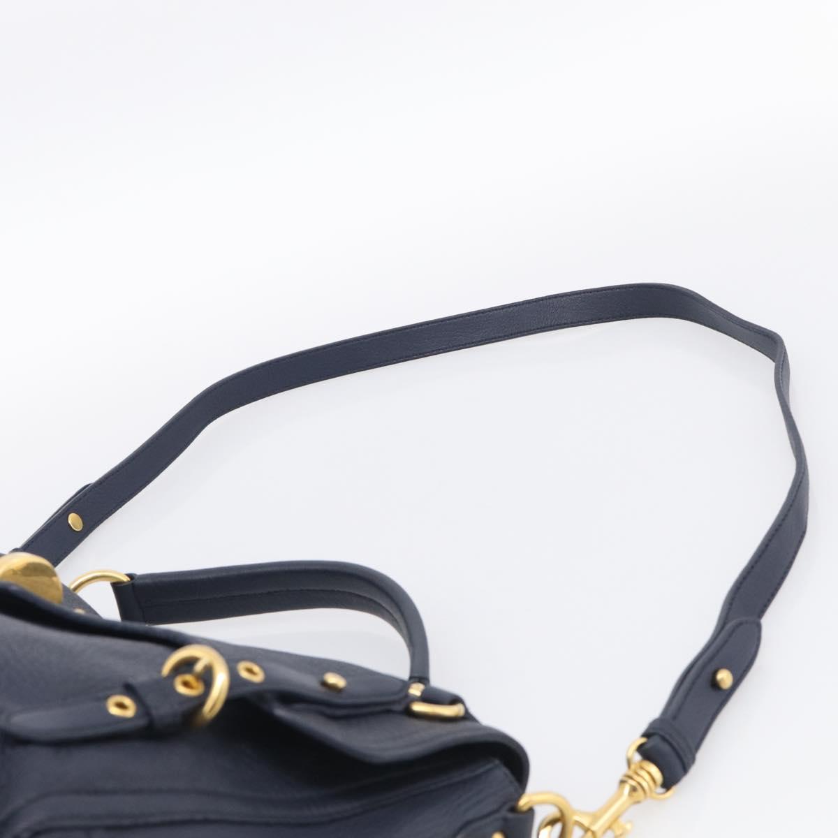 Miu Miu Turn Lock Hand Bag Leather Navy Gold Tone Auth am13056V