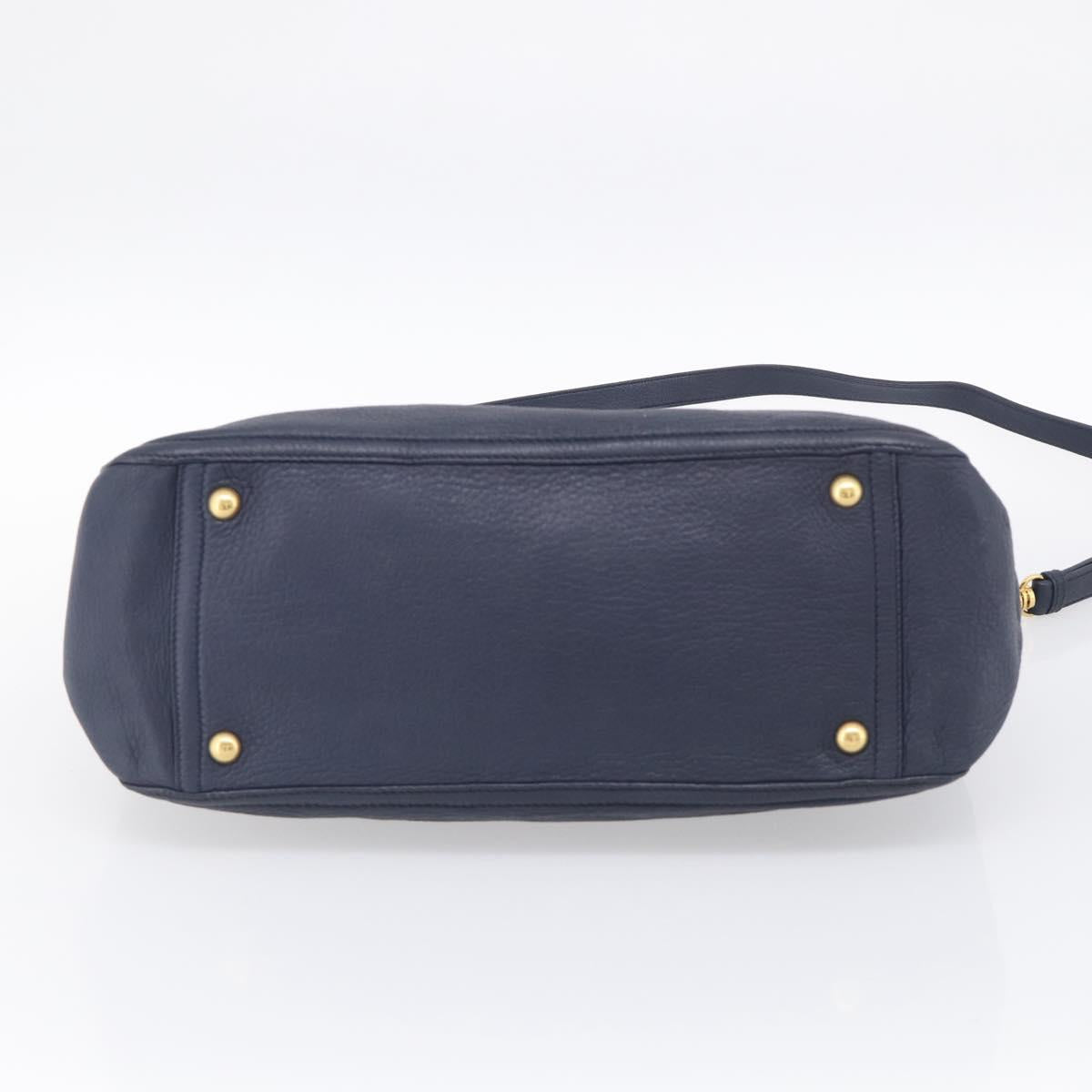 Miu Miu Turn Lock Hand Bag Leather Navy Gold Tone Auth am13056V