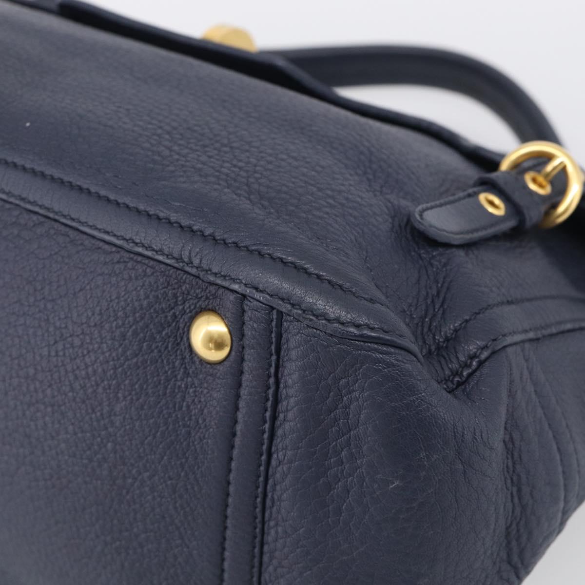 Miu Miu Turn Lock Hand Bag Leather Navy Gold Tone Auth am13056V