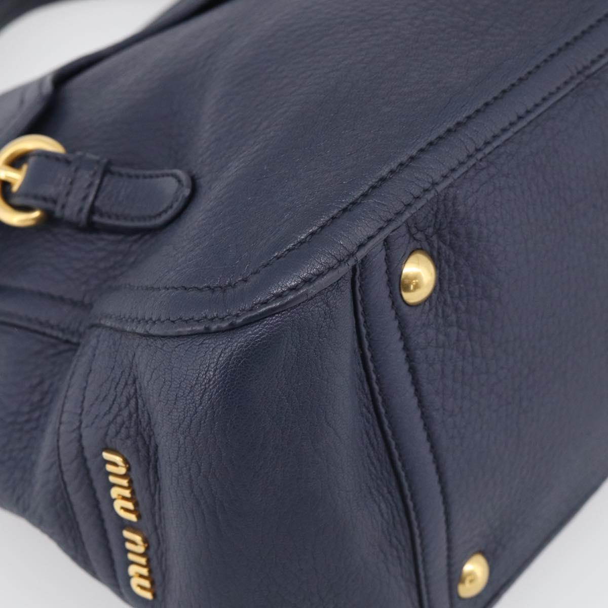 Miu Miu Turn Lock Hand Bag Leather Navy Gold Tone Auth am13056V