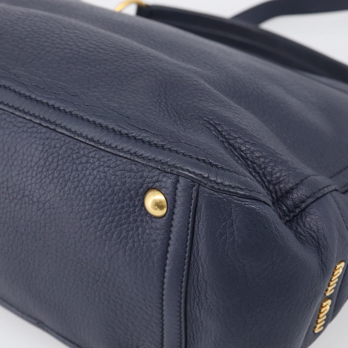 Miu Miu Turn Lock Hand Bag Leather Navy Gold Tone Auth am13056V