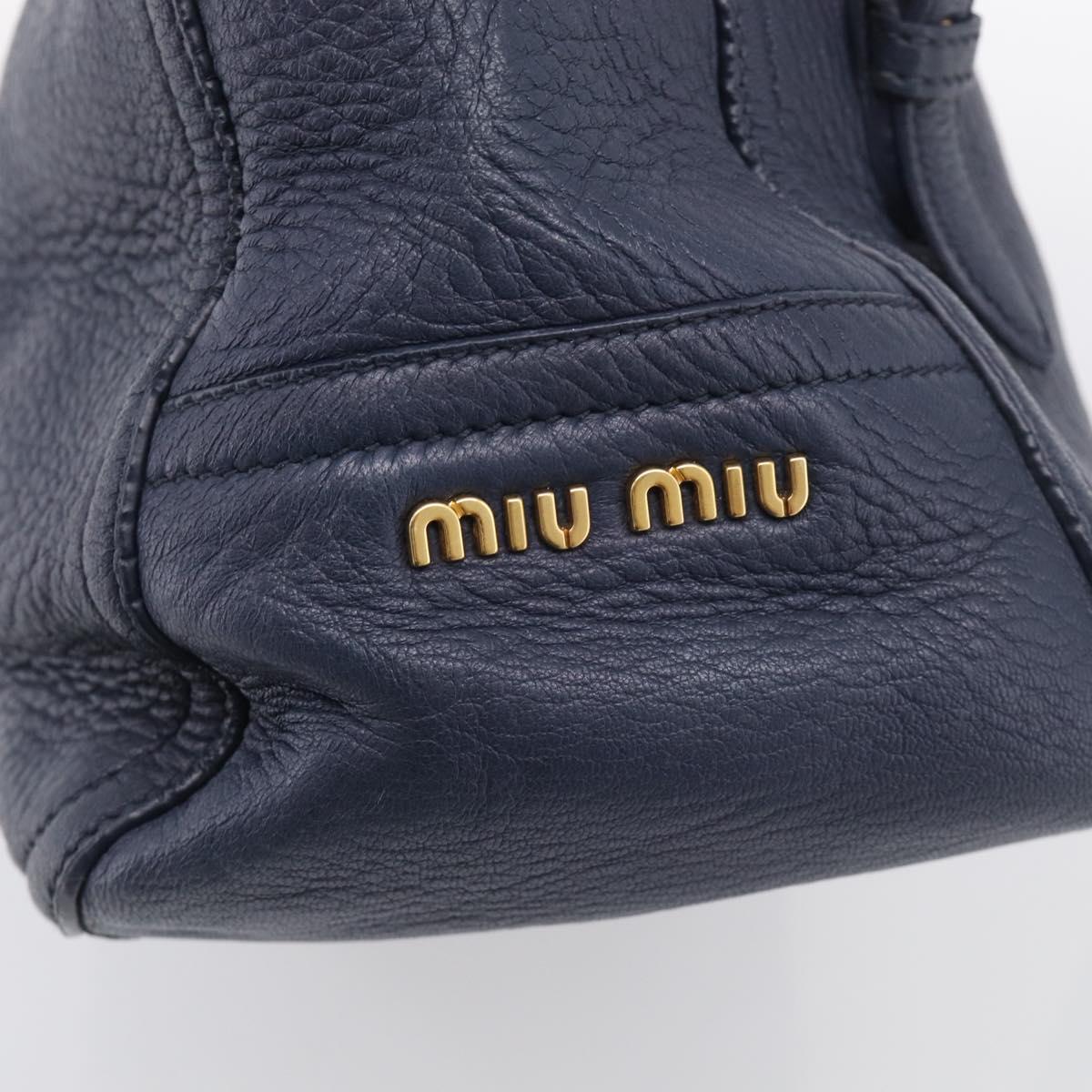 Miu Miu Turn Lock Hand Bag Leather Navy Gold Tone Auth am13056V