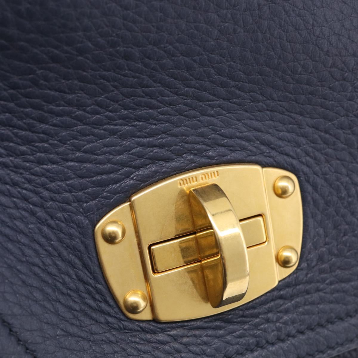Miu Miu Turn Lock Hand Bag Leather Navy Gold Tone Auth am13056V