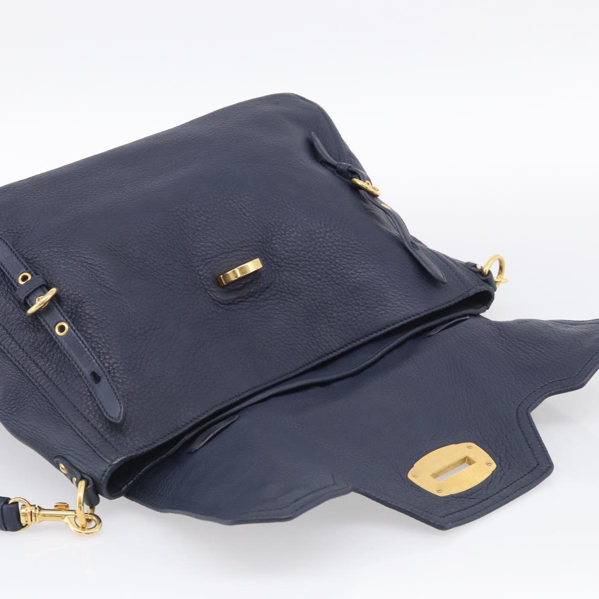 Miu Miu Turn Lock Hand Bag Leather Navy Gold Tone Auth am13056V