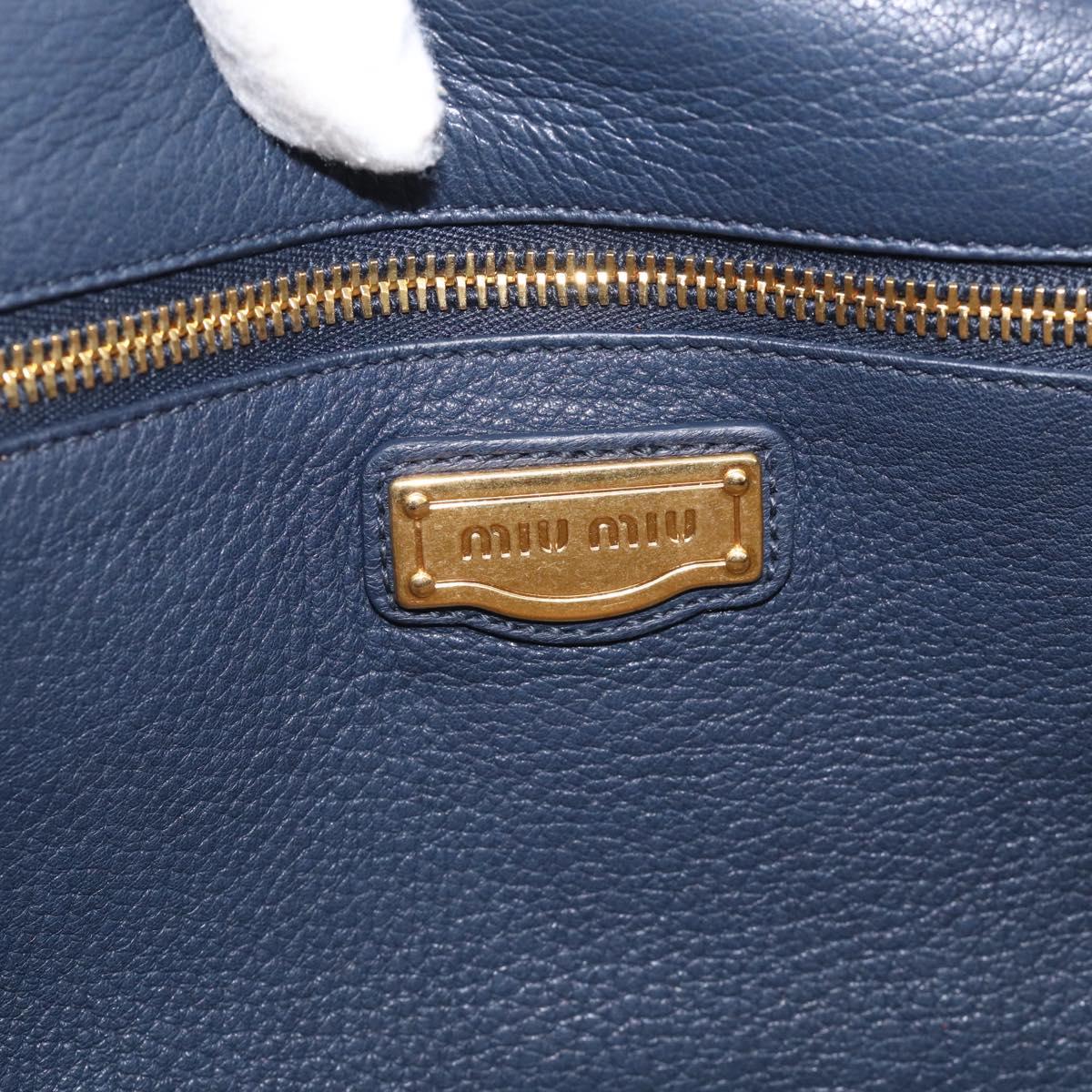 Miu Miu Turn Lock Hand Bag Leather Navy Gold Tone Auth am13056V