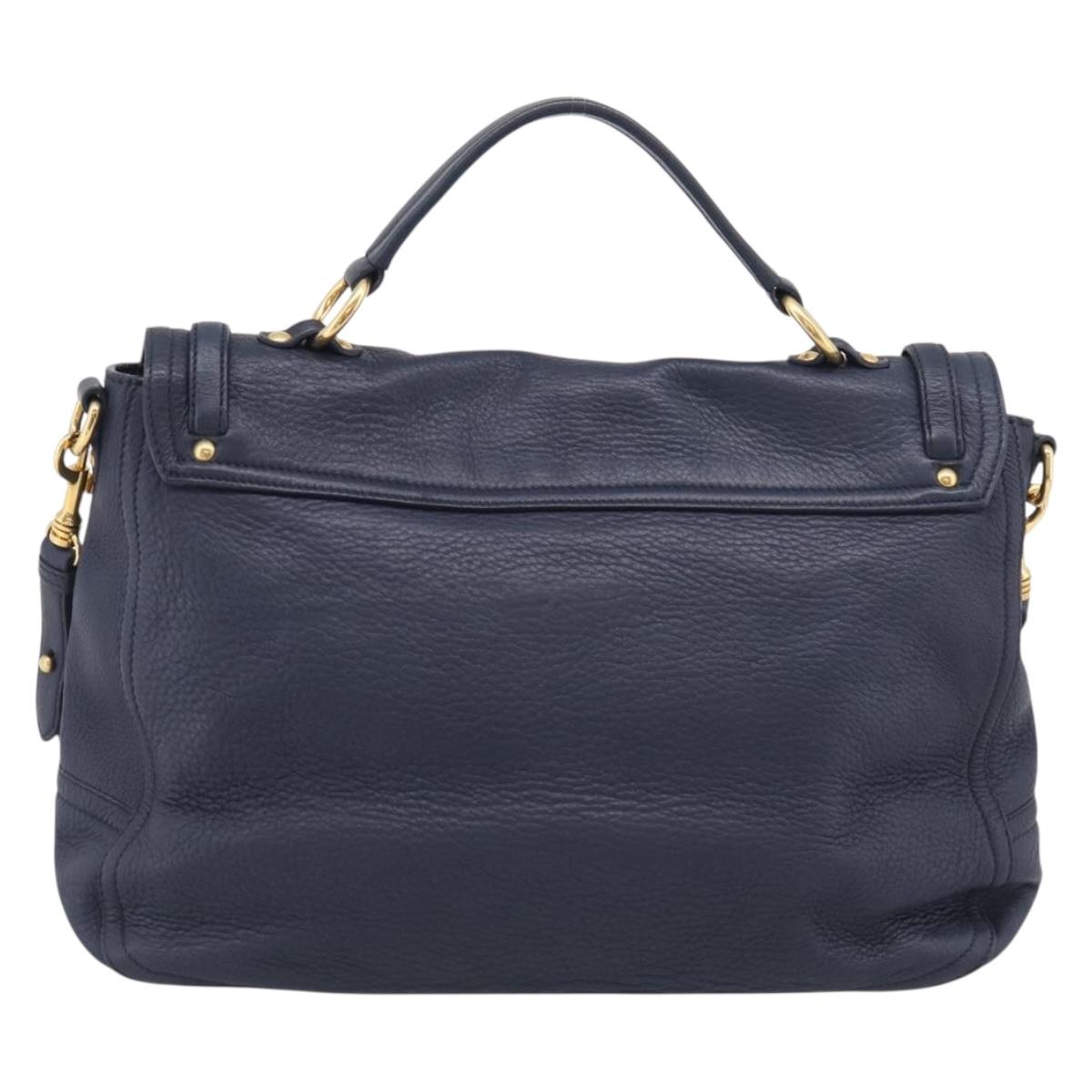 Miu Miu Turn Lock Hand Bag Leather Navy Gold Tone Auth am13056V