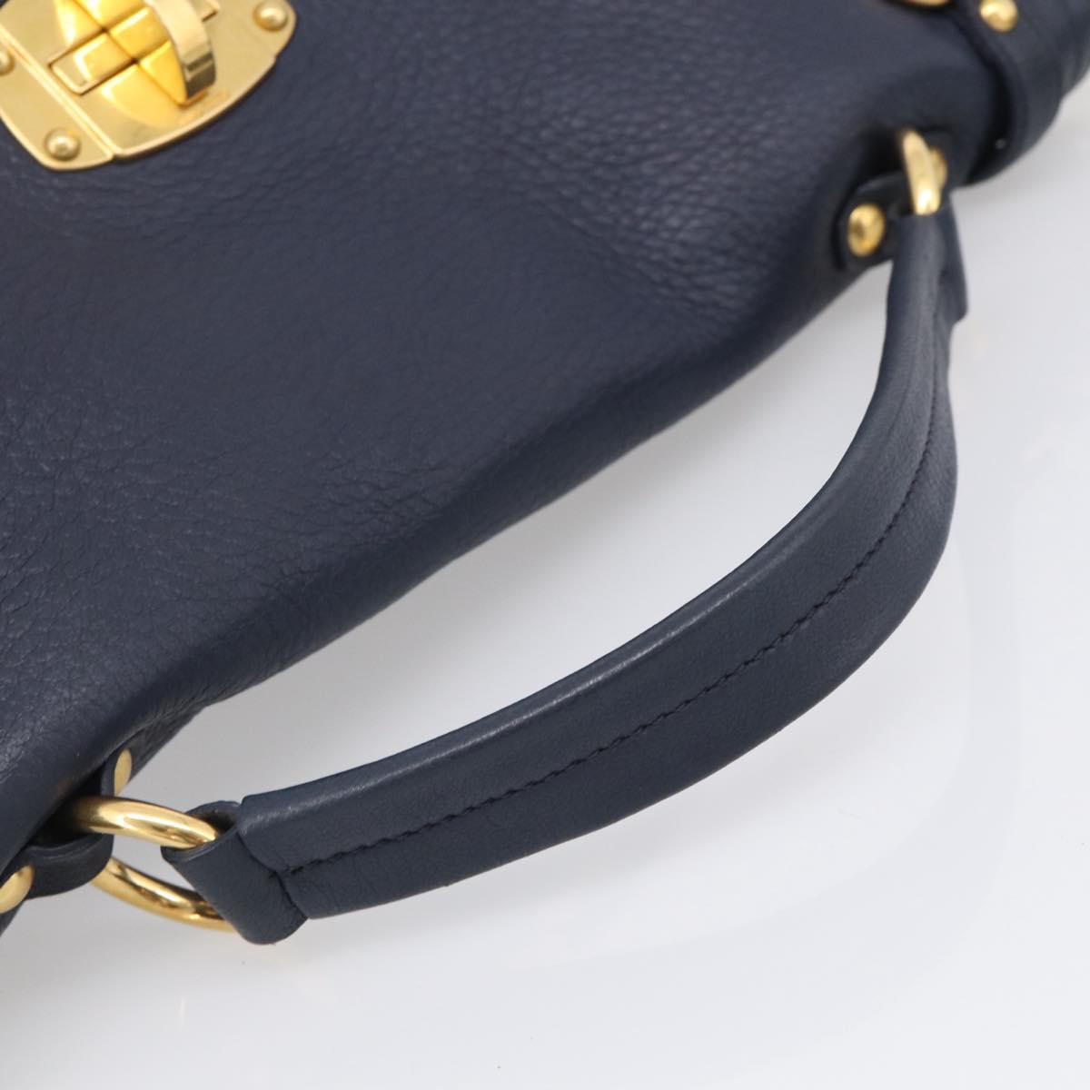 Miu Miu Turn Lock Hand Bag Leather Navy Gold Tone Auth am13056V