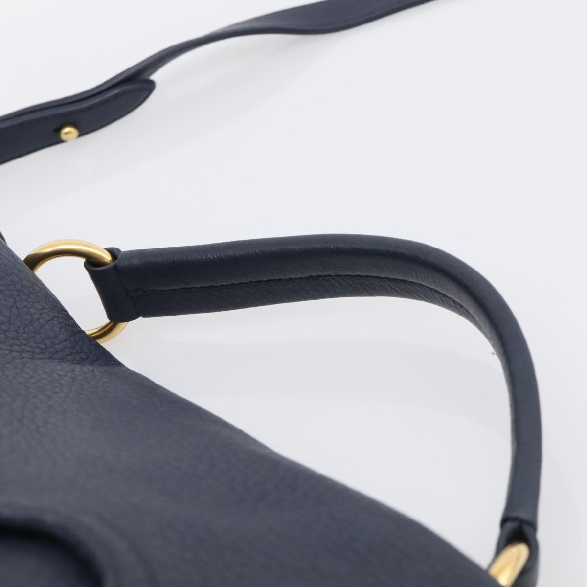 Miu Miu Turn Lock Hand Bag Leather Navy Gold Tone Auth am13056V