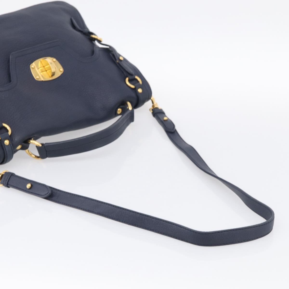Miu Miu Turn Lock Hand Bag Leather Navy Gold Tone Auth am13056V