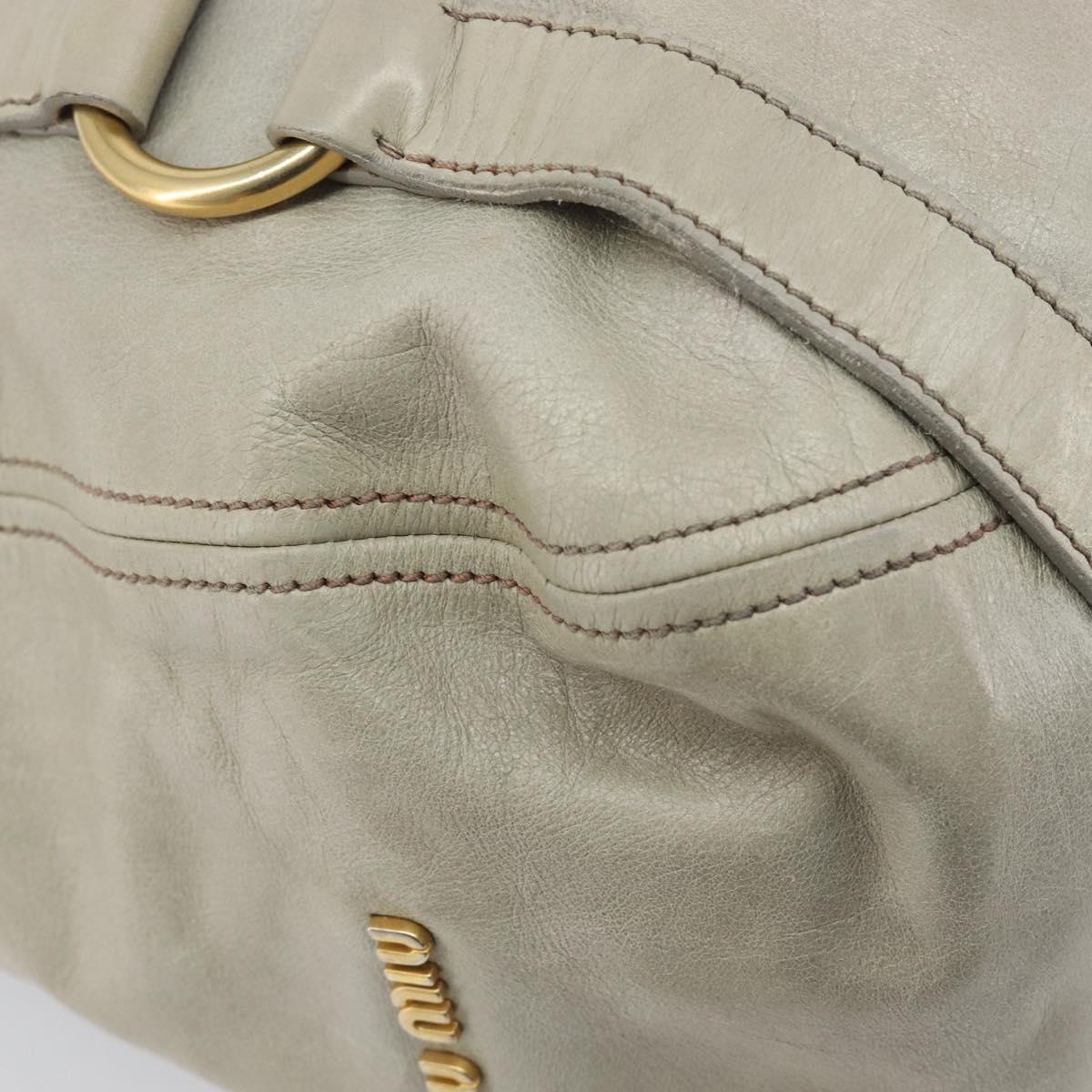 Miu Miu Vitello Lux Side Ribbon Hand Bag Leather Greige Gold Tone Auth am13057A