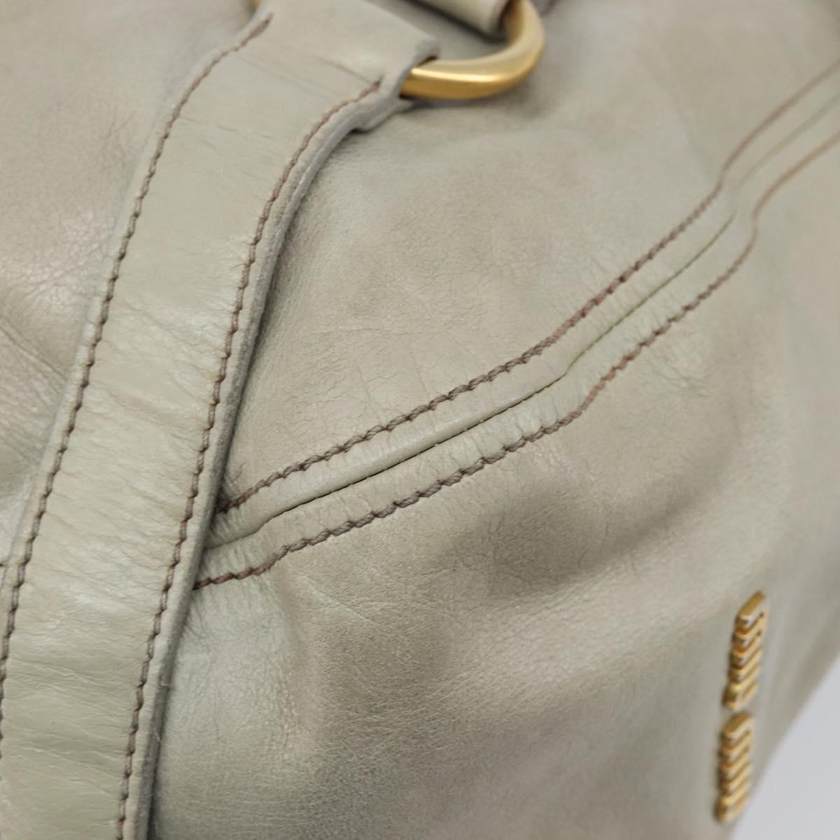 Miu Miu Vitello Lux Side Ribbon Hand Bag Leather Greige Gold Tone Auth am13057A