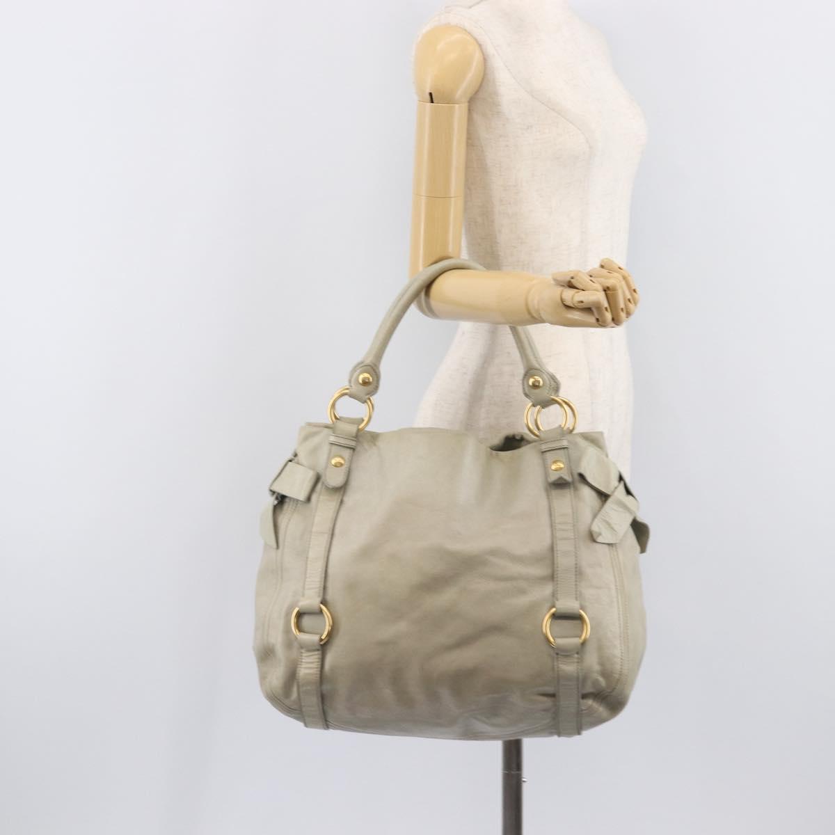 Miu Miu Vitello Lux Side Ribbon Hand Bag Leather Greige Gold Tone Auth am13057A