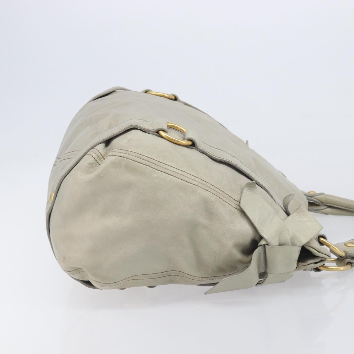 Miu Miu Vitello Lux Side Ribbon Hand Bag Leather Greige Gold Tone Auth am13057A
