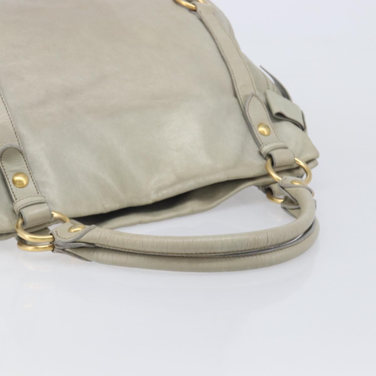 Miu Miu Vitello Lux Side Ribbon Hand Bag Leather Greige Gold Tone Auth am13057A