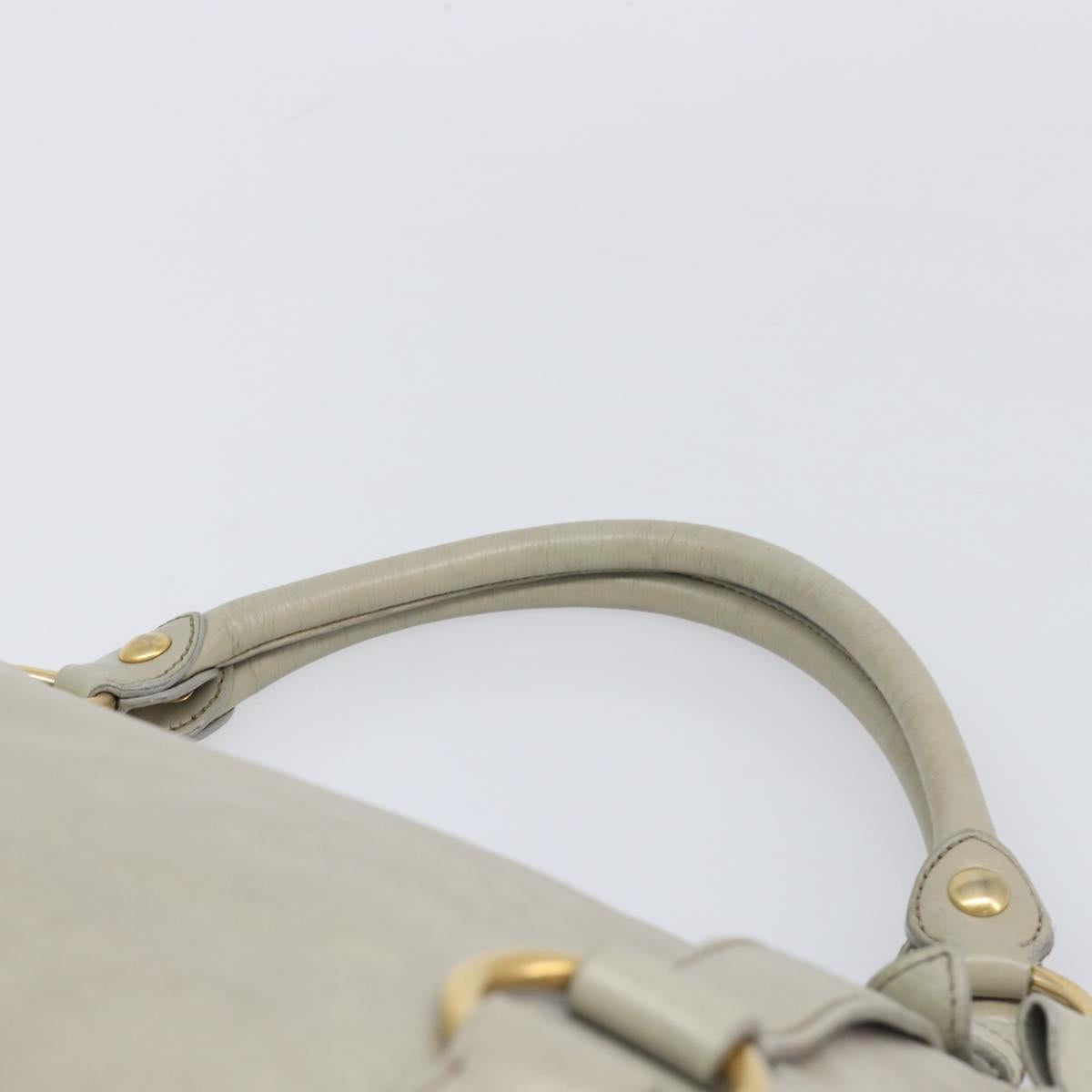 Miu Miu Vitello Lux Side Ribbon Hand Bag Leather Greige Gold Tone Auth am13057A