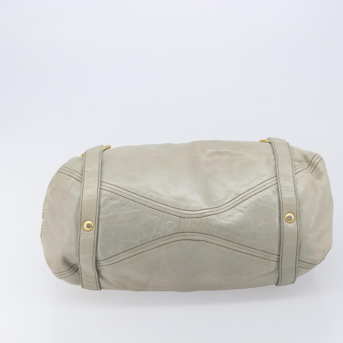 Miu Miu Vitello Lux Side Ribbon Hand Bag Leather Greige Gold Tone Auth am13057A