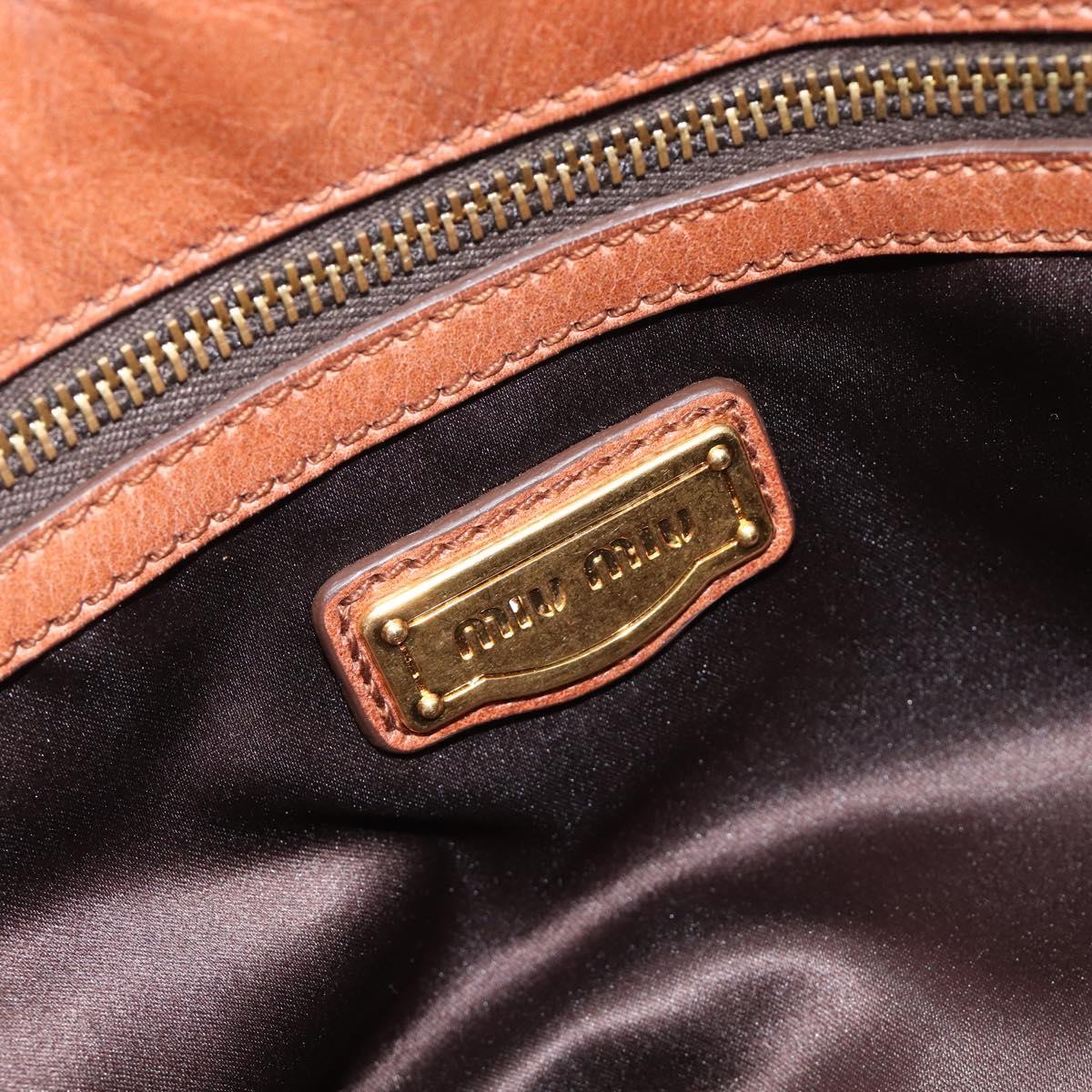 Miu Miu Side Ribbon Shoulder Bag Leather Brown Gold Tone Auth am13058V