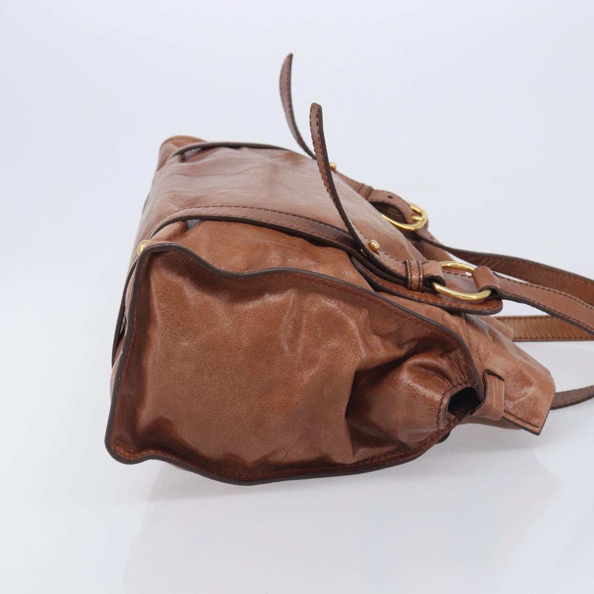 Miu Miu Side Ribbon Shoulder Bag Leather Brown Gold Tone Auth am13058V