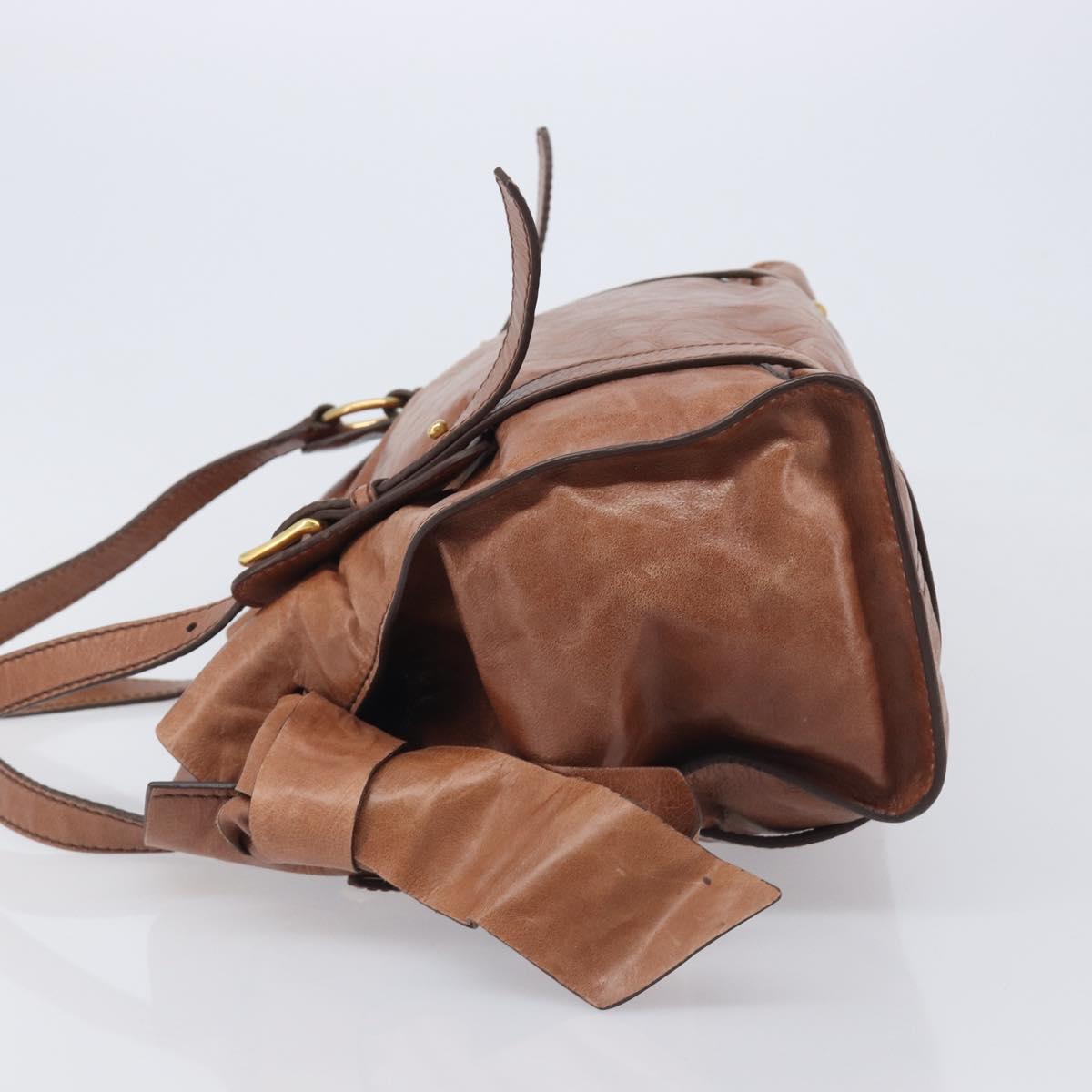 Miu Miu Side Ribbon Shoulder Bag Leather Brown Gold Tone Auth am13058V