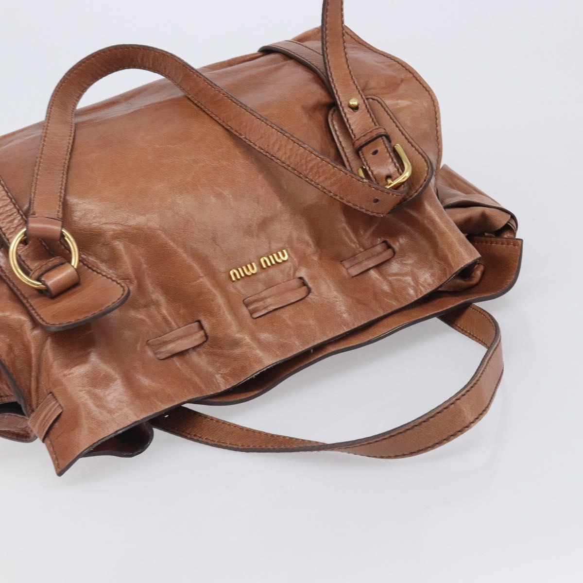 Miu Miu Side Ribbon Shoulder Bag Leather Brown Gold Tone Auth am13058V