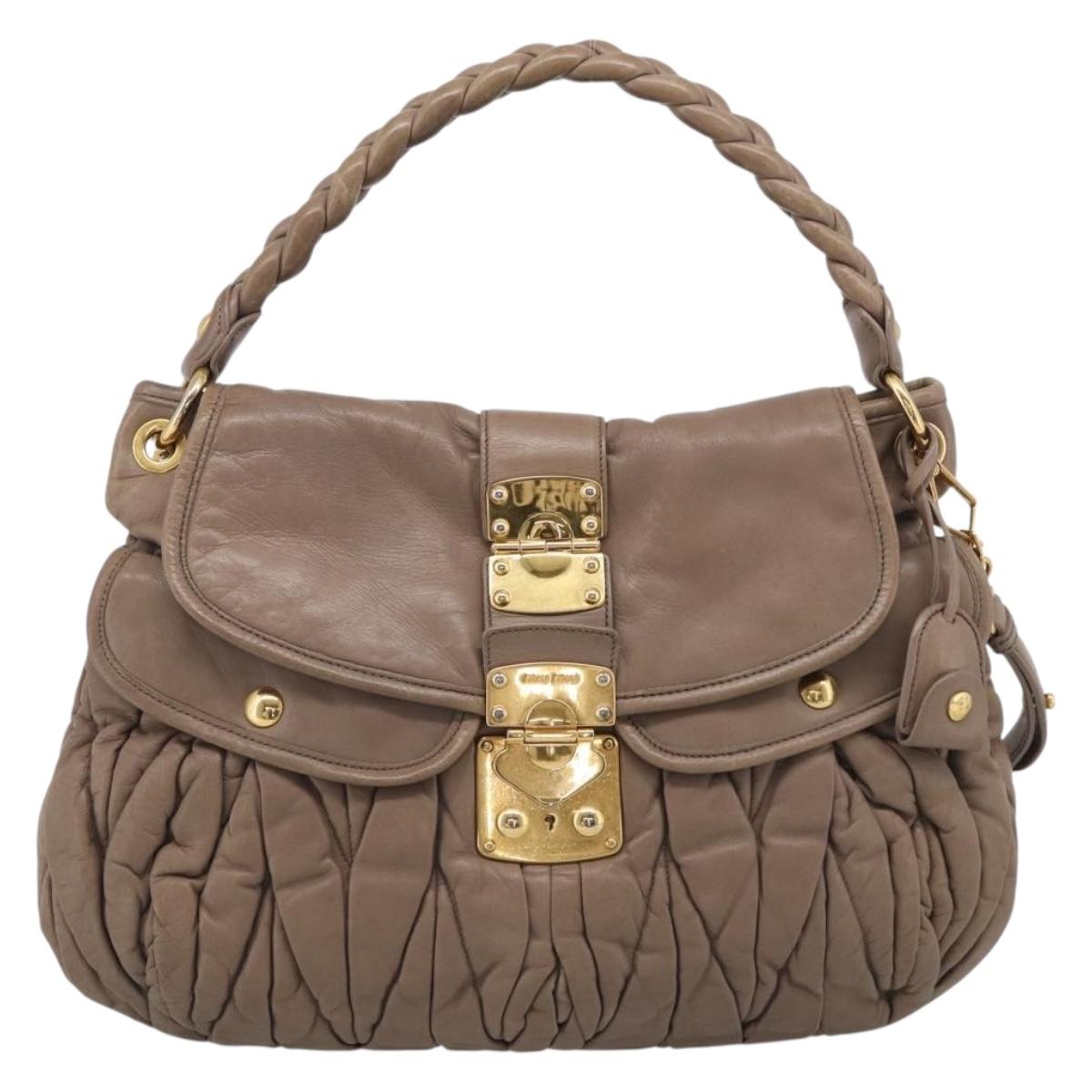 Miu Miu Matelasse Lady Rock Hand Bag Leather Beige Gold Tone Auth am13059A