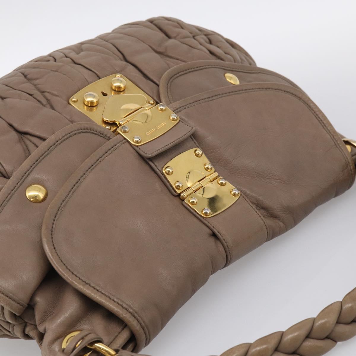 Miu Miu Matelasse Lady Rock Hand Bag Leather Beige Gold Tone Auth am13059A