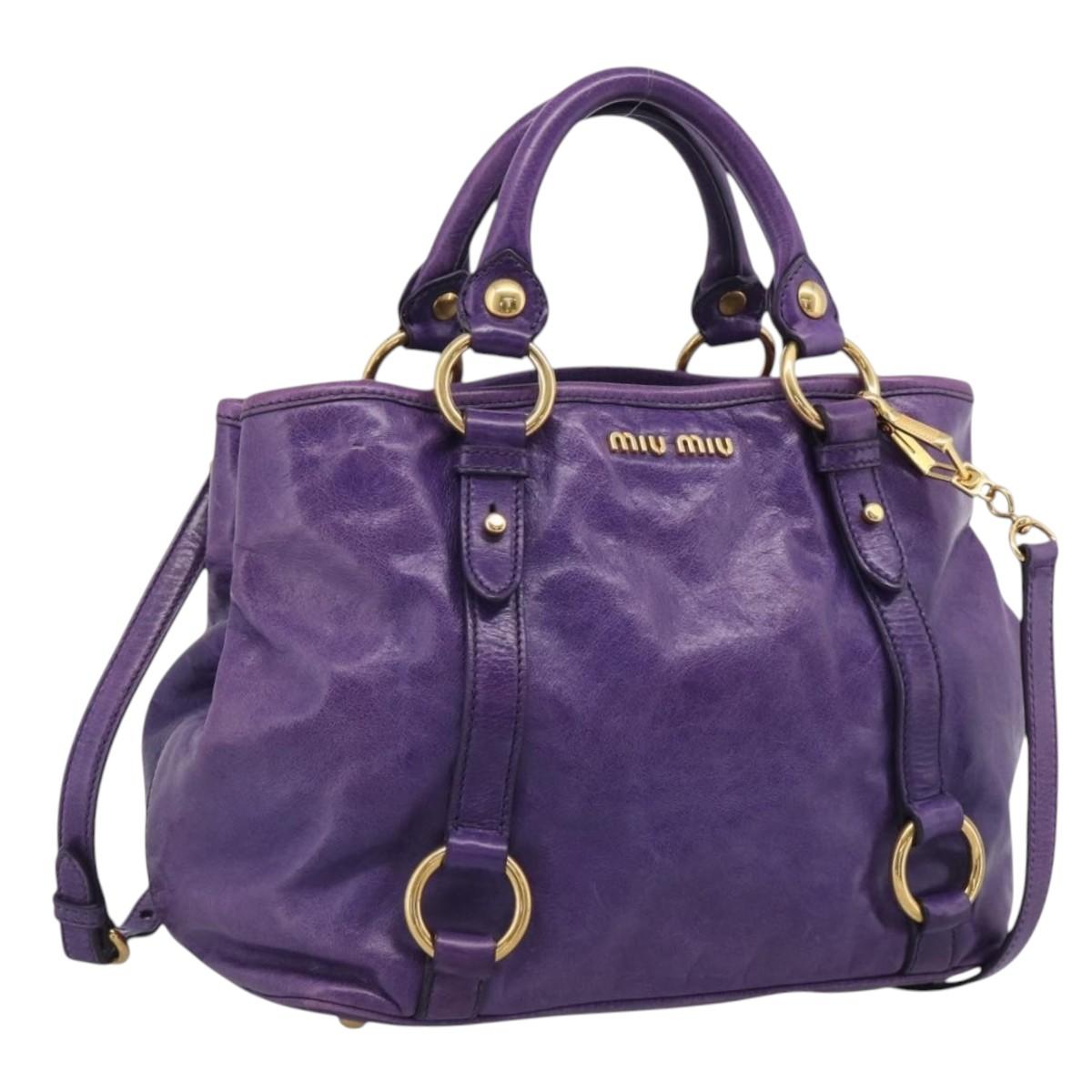 Miu Miu Hand Bag Leather Purple Gold Tone RN0685 Auth am13060V