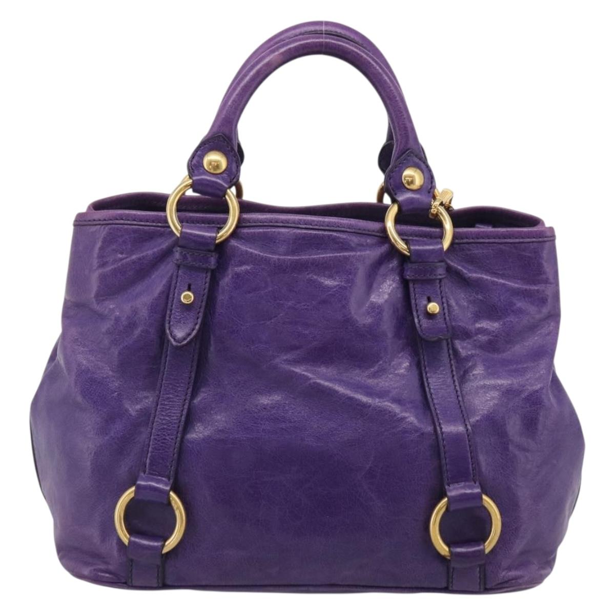 Miu Miu Hand Bag Leather Purple Gold Tone RN0685 Auth am13060V