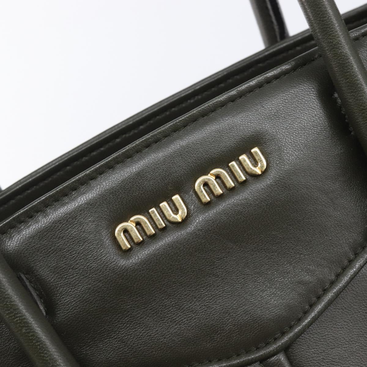 Miu Miu Biker Hand Bag Leather Khaki Gold Tone 5BA145 Auth am13062V