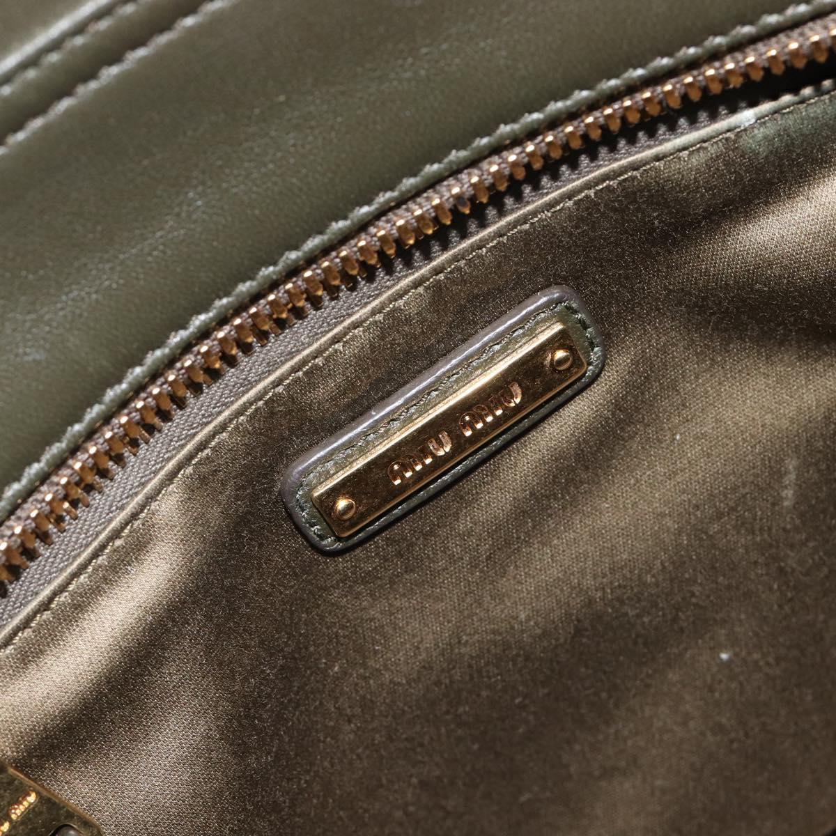 Miu Miu Biker Hand Bag Leather Khaki Gold Tone 5BA145 Auth am13062V