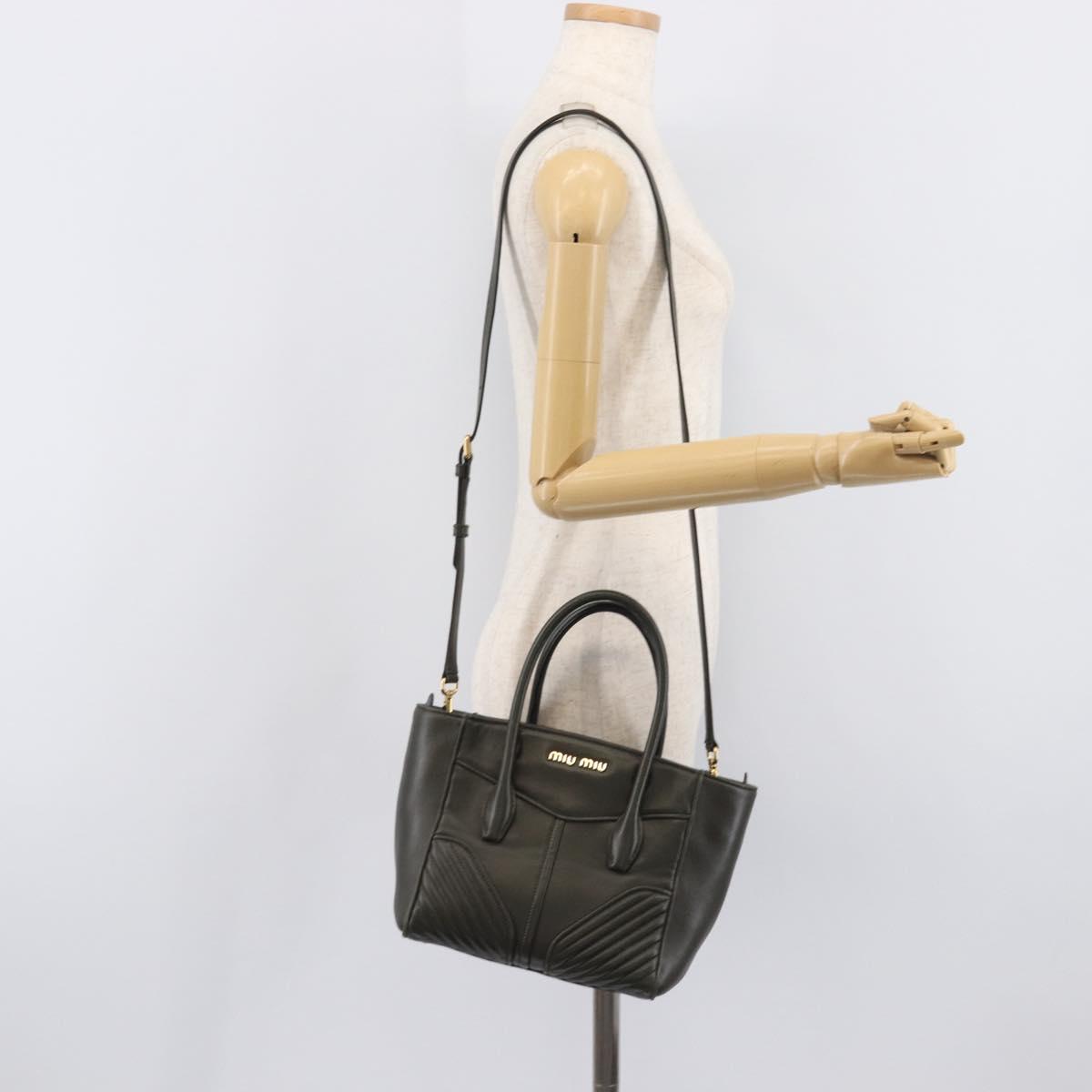 Miu Miu Biker Hand Bag Leather Khaki Gold Tone 5BA145 Auth am13062V
