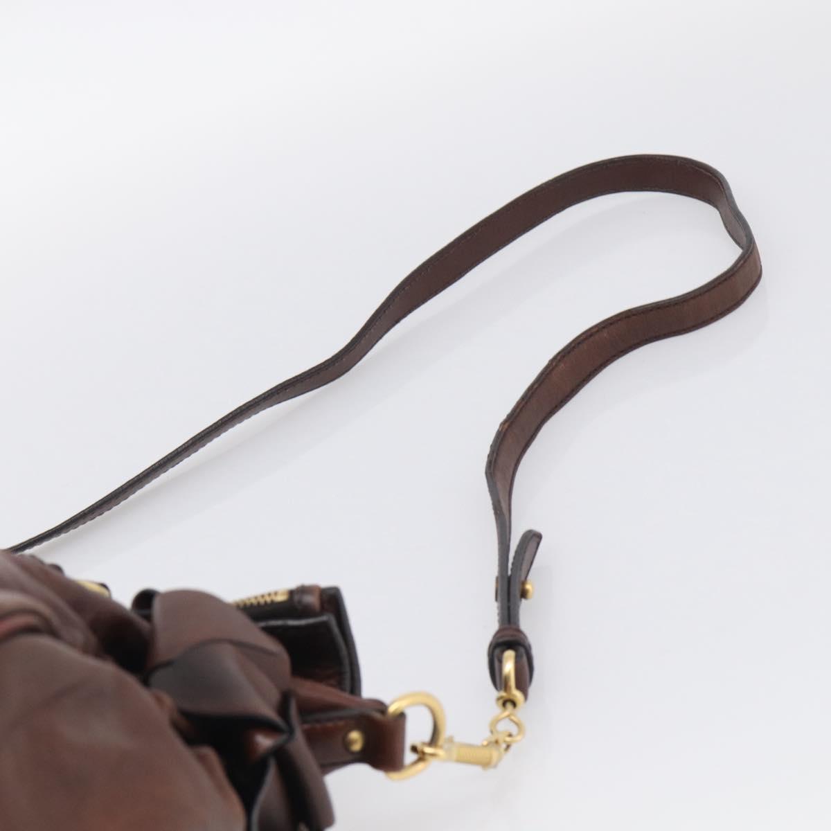 Miu Miu Side Ribbon Hand Bag Leather Brown Gold Tone Auth am13063A