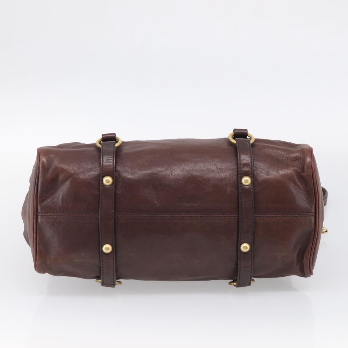 Miu Miu Side Ribbon Hand Bag Leather Brown Gold Tone Auth am13063A