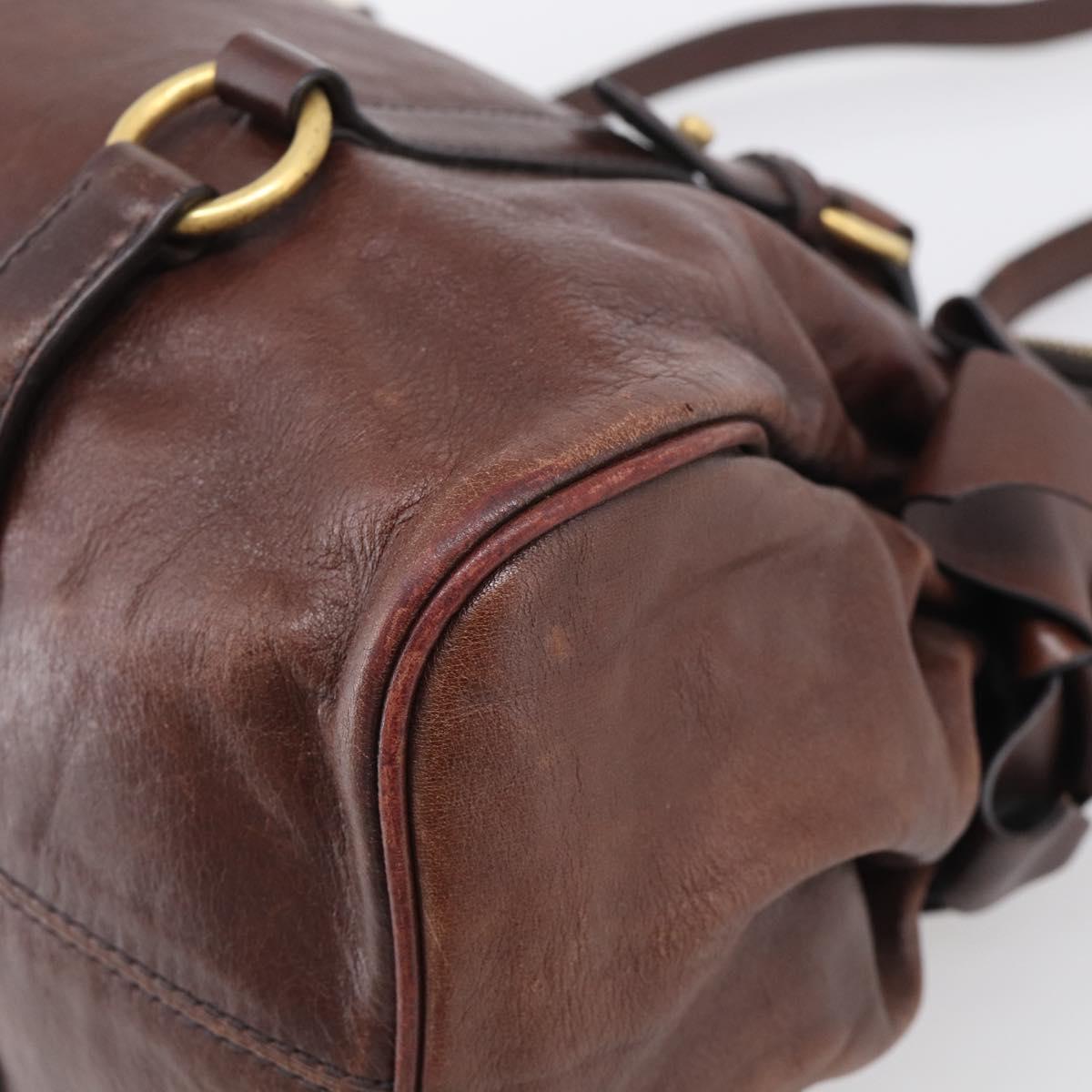 Miu Miu Side Ribbon Hand Bag Leather Brown Gold Tone Auth am13063A