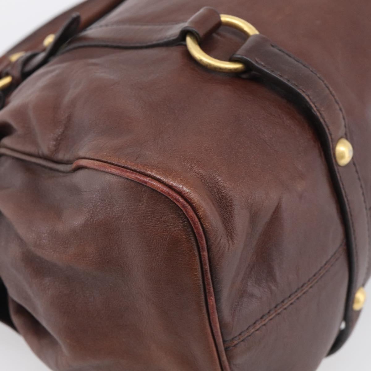 Miu Miu Side Ribbon Hand Bag Leather Brown Gold Tone Auth am13063A