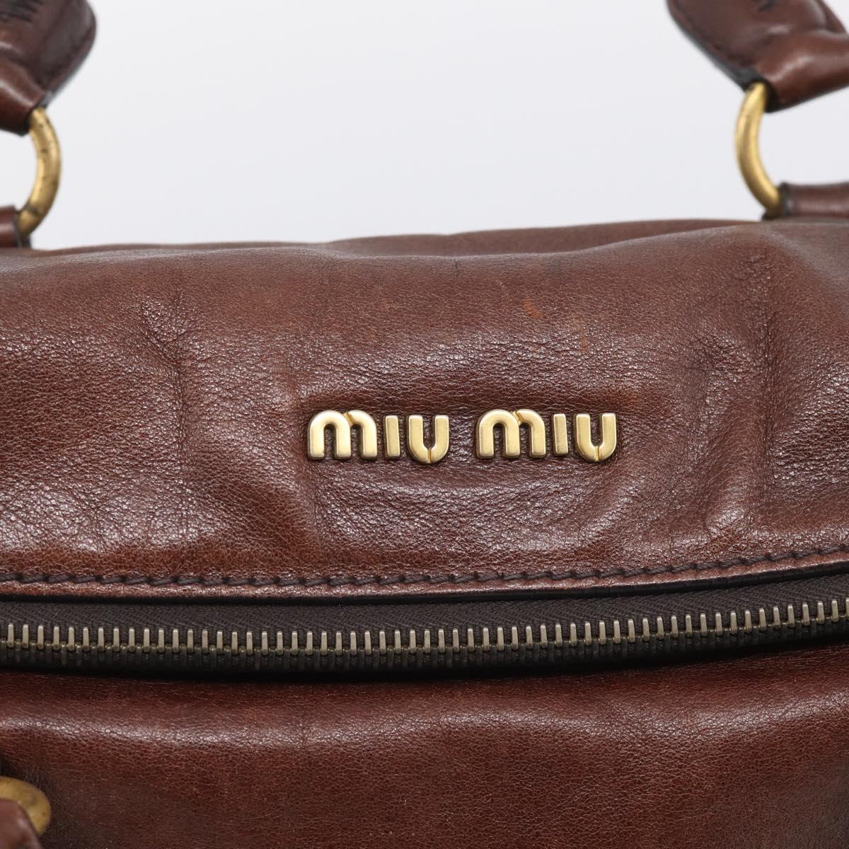 Miu Miu Side Ribbon Hand Bag Leather Brown Gold Tone Auth am13063A